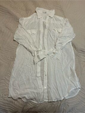 Wilfred Women’s White Button-Down Longline Shirt Dress 100% Modal Size M